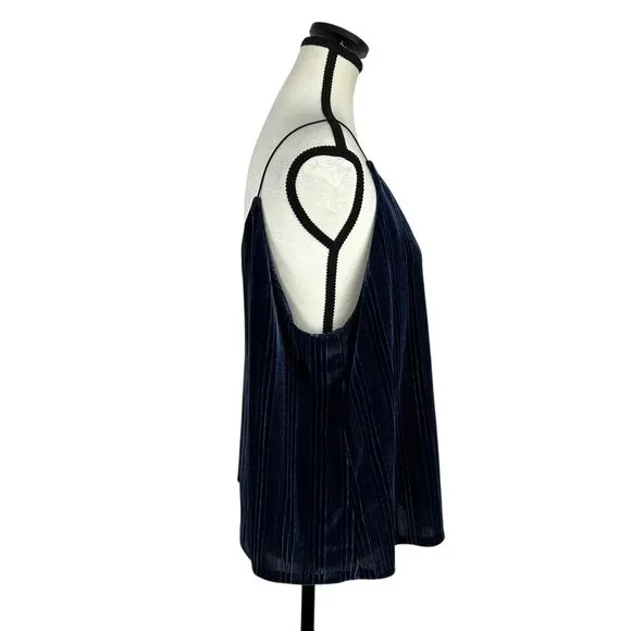Leith Velvet Cami Top Women XL Blue Pleated Tank Spaghetti Strap Y2k Eveningwear - Picture 3 of 9